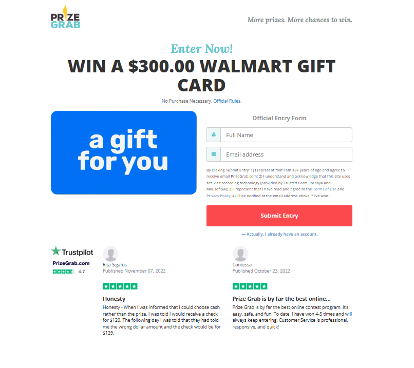 PrizeGrab-Win a  300.00 Walmart Gift Card-US-SOI Preview
