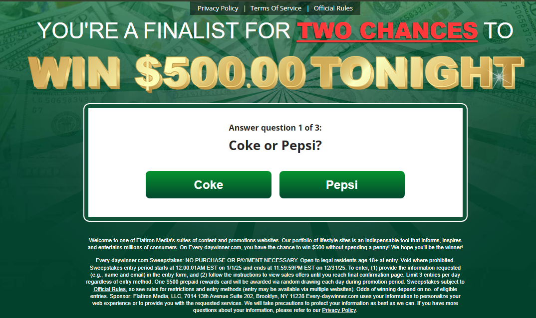 Everyday Winner  500 Gift Card Preview