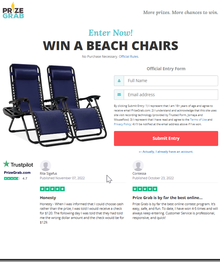 PrizeGrab - Beach Chairs CPL DOI Preview