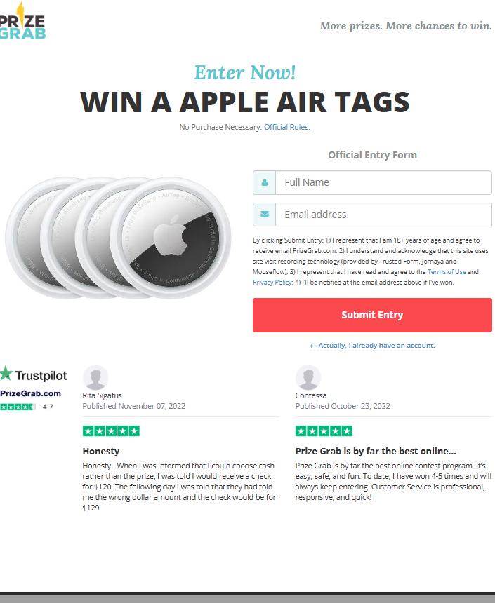  PrizeGrab - Apple Air Tags CPL DOI Preview