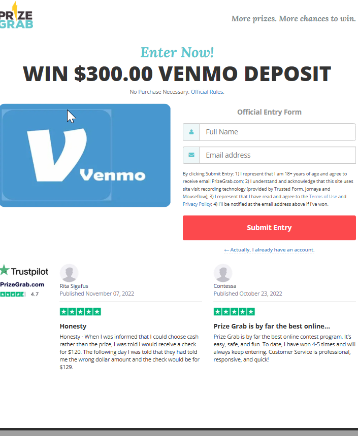 PrizeGrab - Venmo 300  CPL DOI Preview