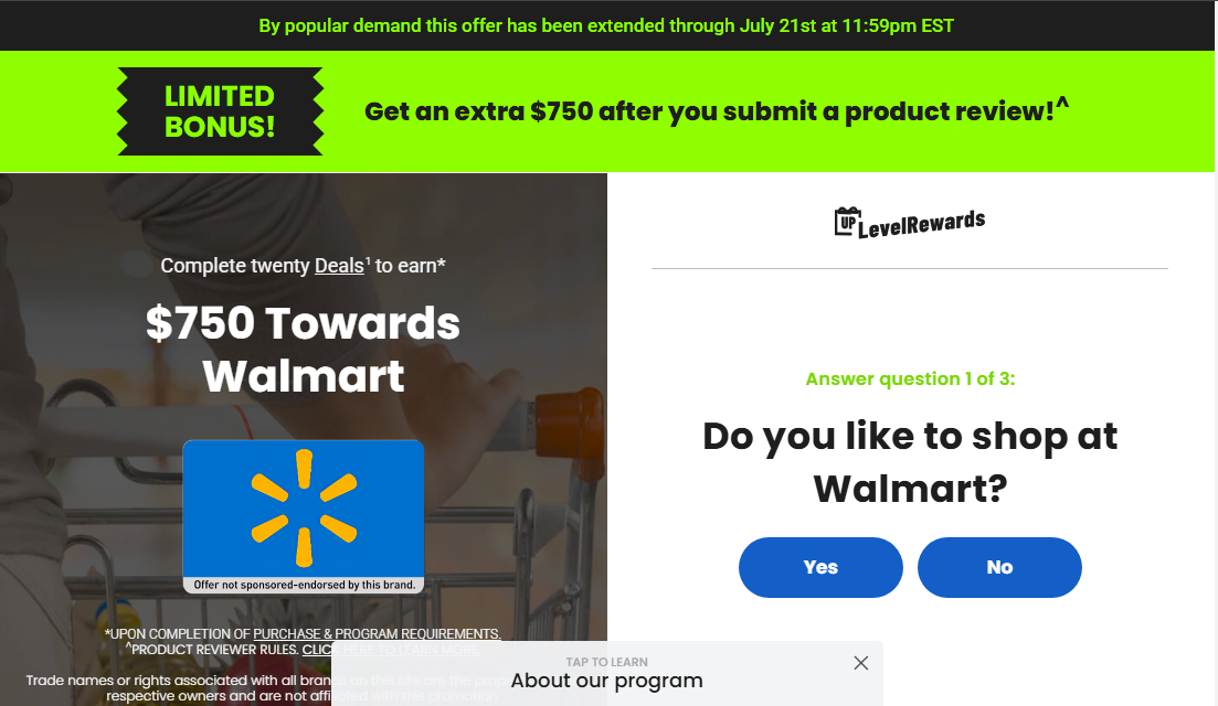 Rewards US - Limited Time - Product Reviewer Walmart Bonus  750 Preview