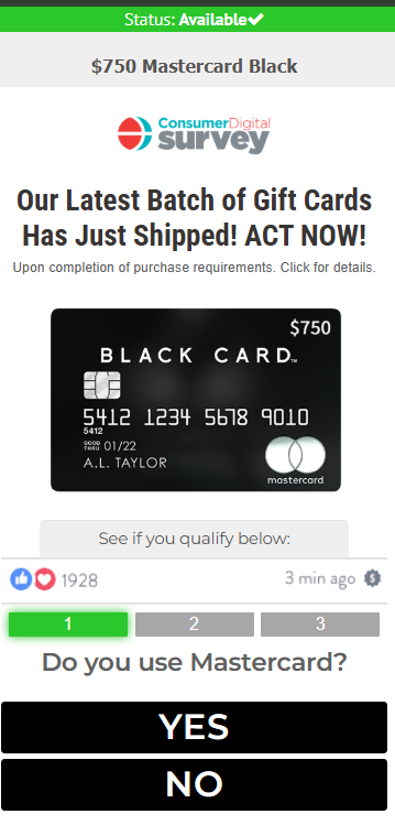 CDS -  750 Mastercard Black CPA - US  Preview