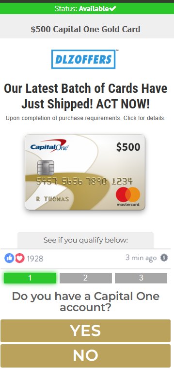 CDS -  500 Capital One Gold CPA - US Preview