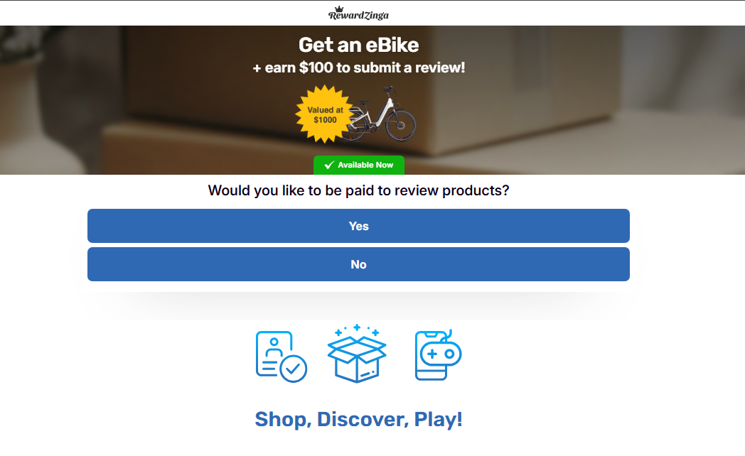 RewardZinga E-Bike  1k Gift Card Rewards - US -  Facebook  Preview