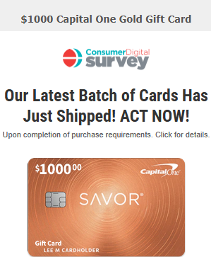 CDS -  1000 Capital One Gold Gift Card Preview