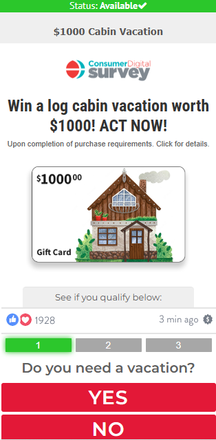 CDS -  1000 Cabin Vacation Getaway CPA - US Preview