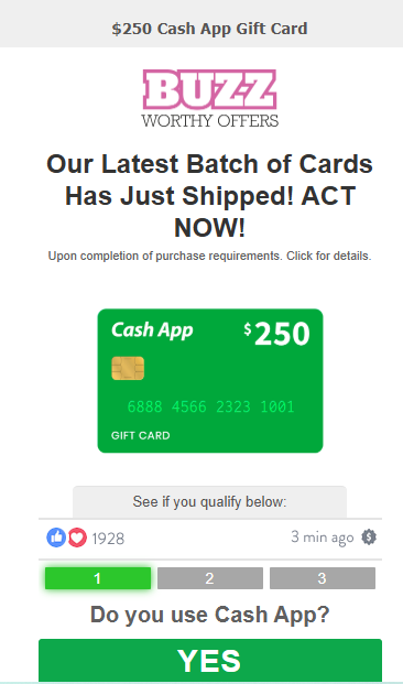 BWO -  250 Cash App Gift Card CPA - US Preview