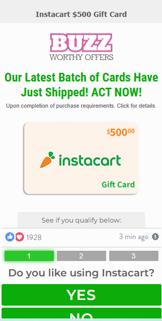 BWO - Instacart  500 Gift Card CPA - US Preview