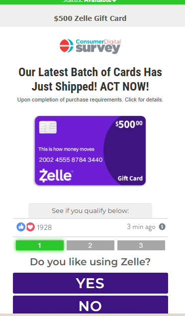 CDS -  500 Zelle Gift Card Preview